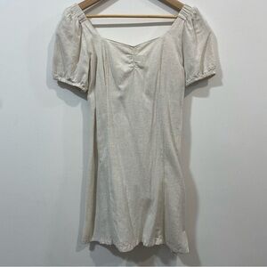 Japna LInen Cotton Blend Open Back Neutral Oatmeal Color Beach Mini Dress Size M